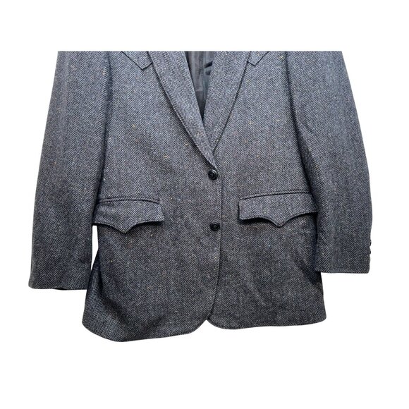 Vintage Circle S Mens Herringbone Blazer Jacket 40L Gray Wool Blend Cowboy Weste - Picture 8 of 16